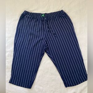 Dip Women’s Linen Blend Capri Pants 3X Navy Blue Stripe Elastic Waist Drawstring